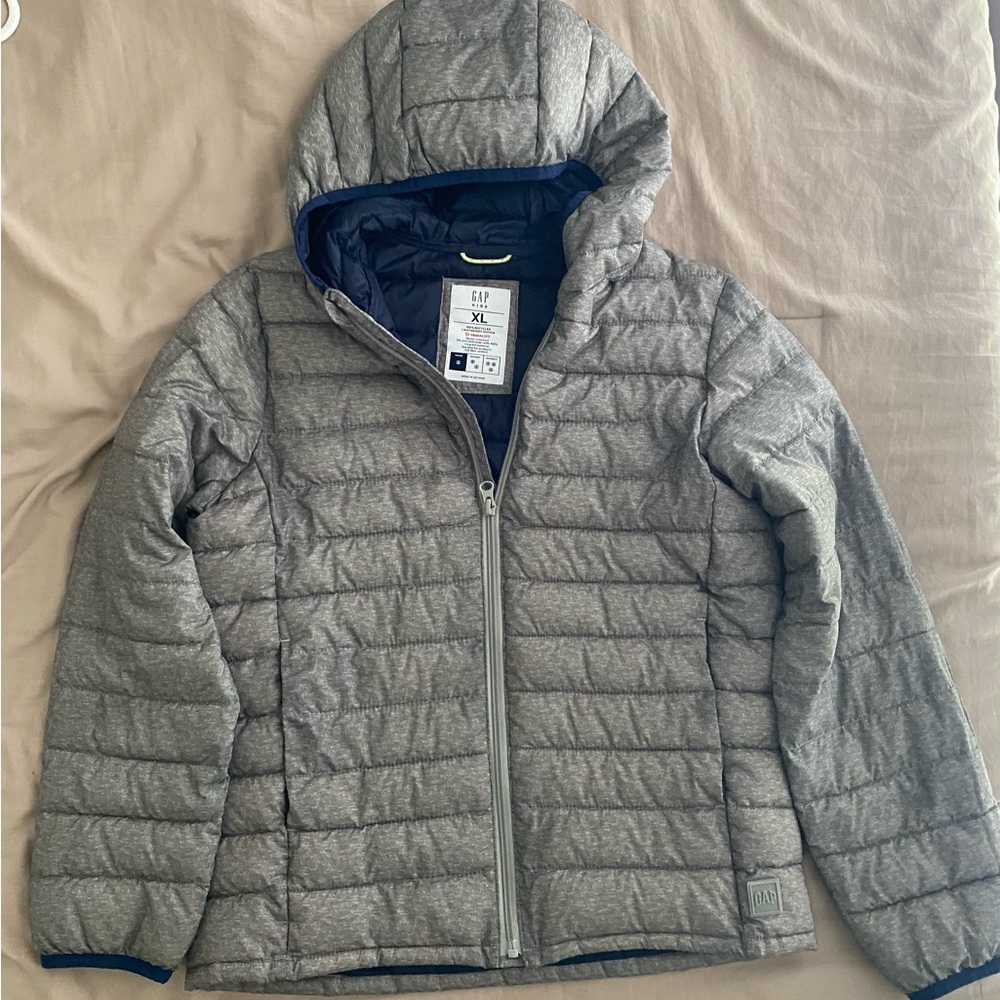 GAP Gray Puffer Jacket with Hood Size XL Polyster